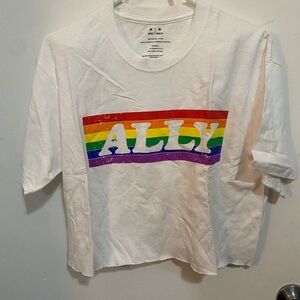 Michaels White Crop Tee with Rainbow 'ALLY' Graphic